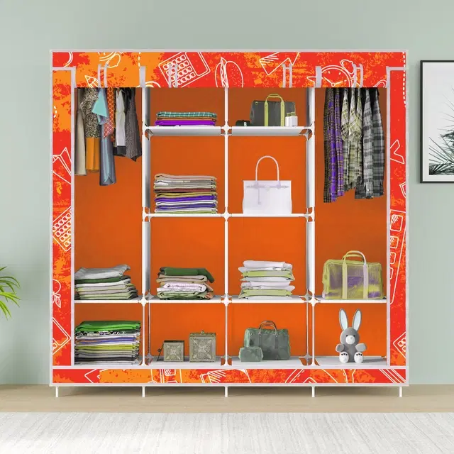 Plastic Printed Collapsible Wardrobe, Orange