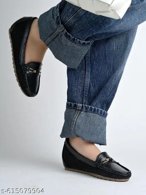 Shoetopia Synthetic Loafers for Women (Black, IND-5)
