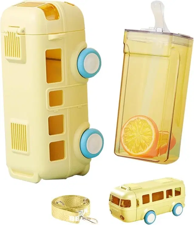 Plastic Bus Shape Sipper Bottle for Kids, Multicolor (1000 ml)