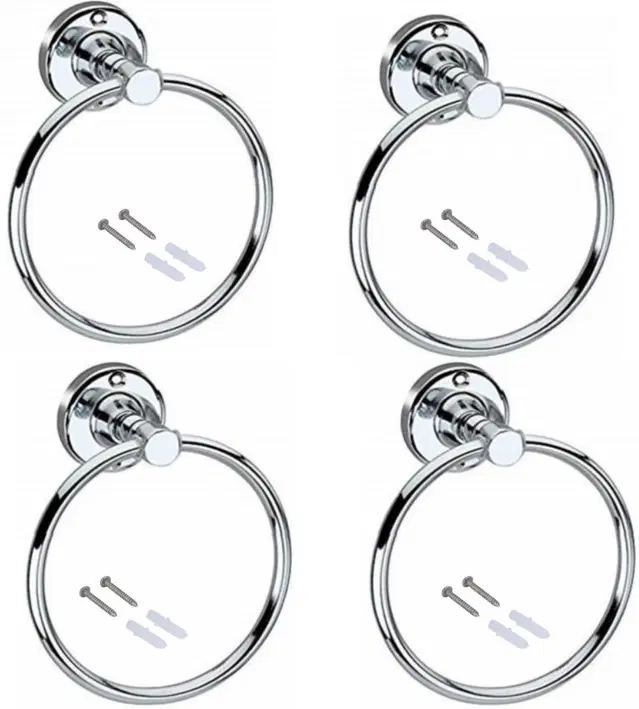 Stainless Steel Multipurpose Towel Ring with Wall Flange, Silver, Set of 4
