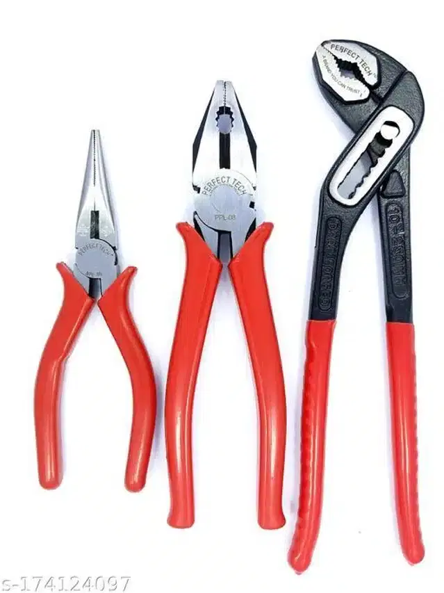 Water Pump with Combination & Long Nose Plier, Set of 3, Red