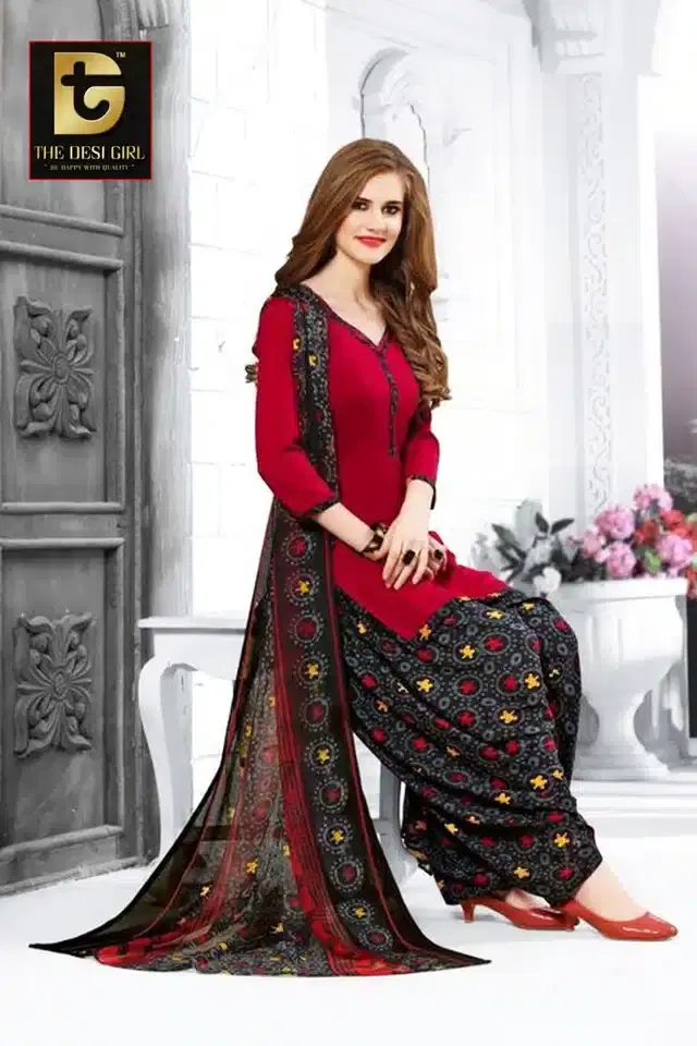 Synthetic Unstitched Dress Material for Women & Girls (Red)
