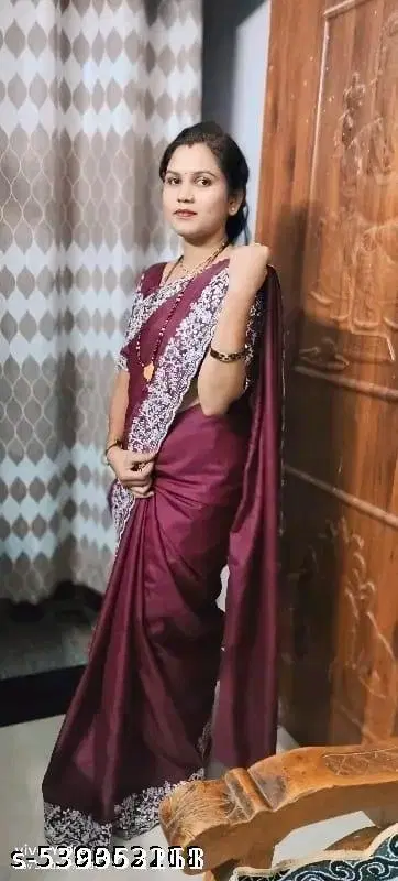 Georgette Solid Saree for Women, Wine (6.3 m)