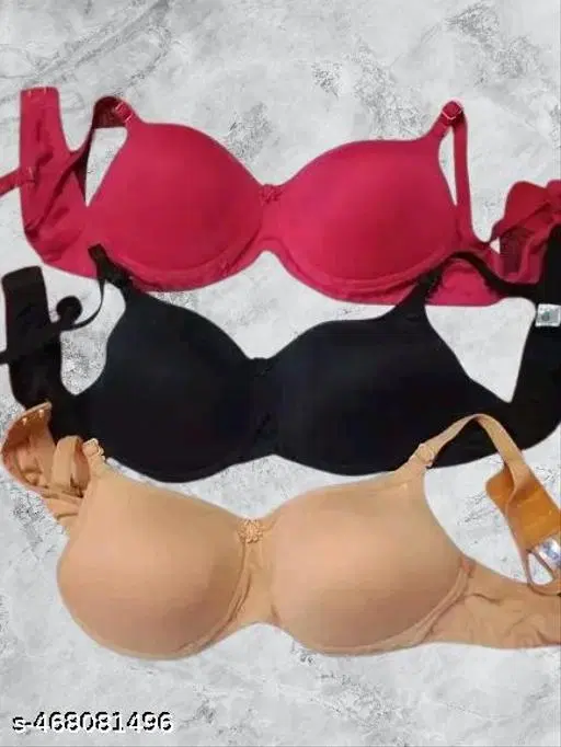 Cotton Solid Bra for Women & Girls, Multicolour, Pack of 3 (28A)