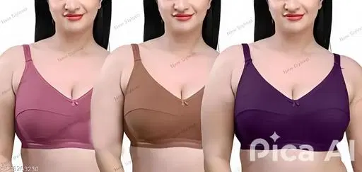 Non Padded Full Coverage Bra for Women, Pack of 3 (Pink, S)