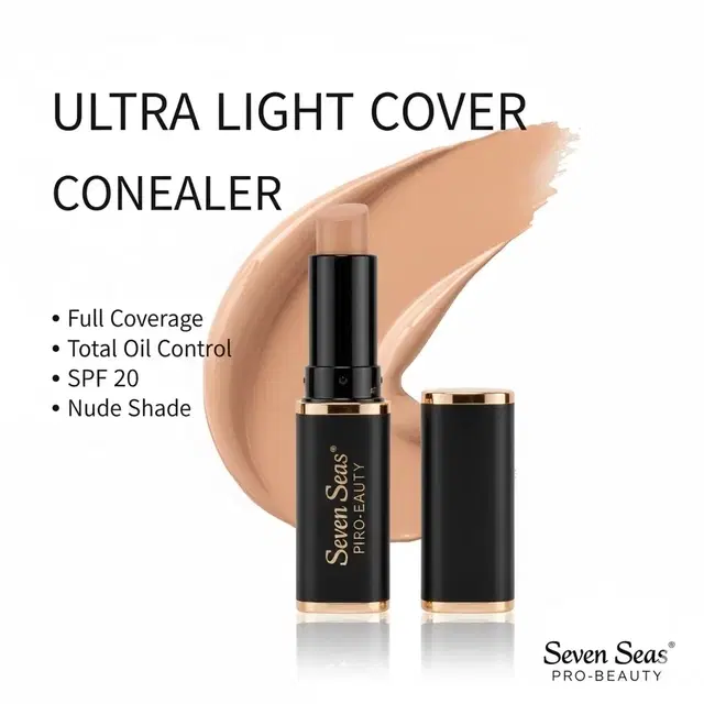 Seven Seas Full Coverage Total Oil Control With SPF 20 Ultra Light Cover Concealer, Nude, Pack Of 1