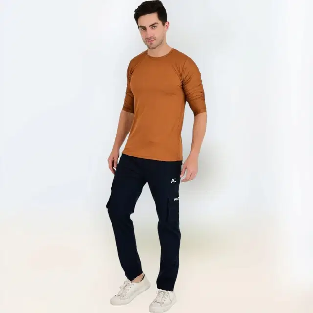 Lycra Nylon Logo Printed Track Pant for Men (Navy Blue, M)