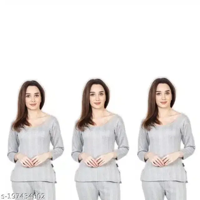 Cotton Thermal Top for Women, Pack of 3 (Grey, XL)