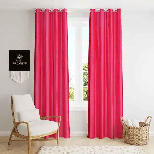 Polyester Curtains for Window & Door, Dark Pink, 5 feet, Pack of 2
