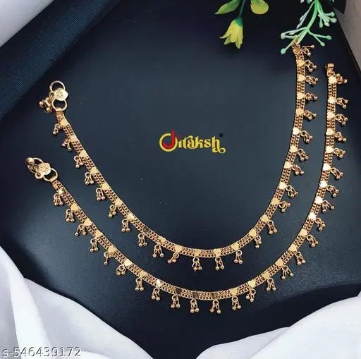 Chain Anklet for Women, Pack of 2 (Gold, Free Size)