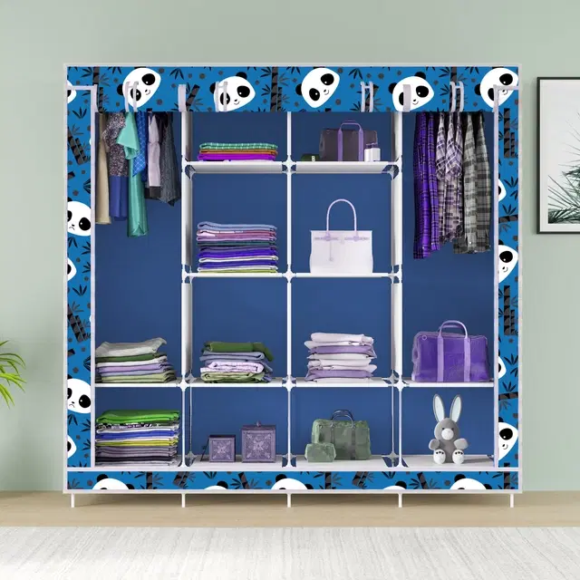Plastic Printed Collapsible Wardrobe, Blue
