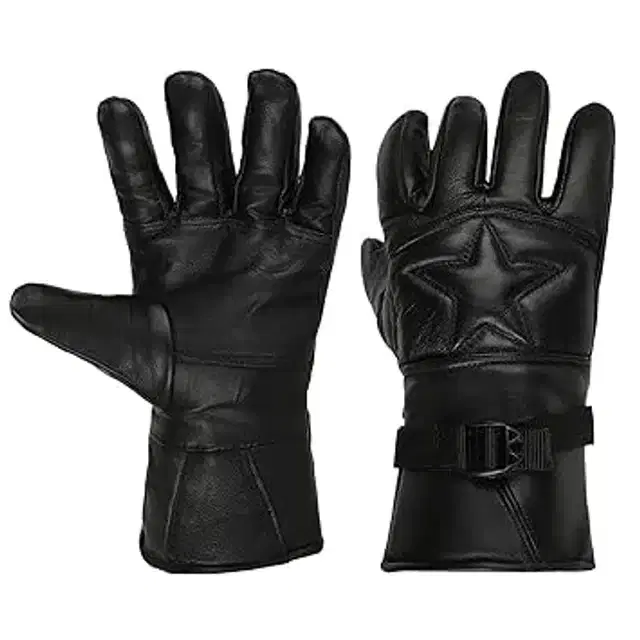 Leather Snow Proof Winter Gloves for Men & Women, Set of 1 (Black)