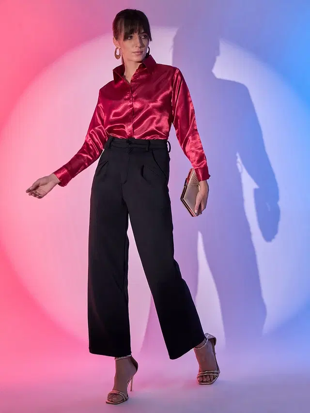 Full Sleeves Solid Shirt for Women (Red, XL)