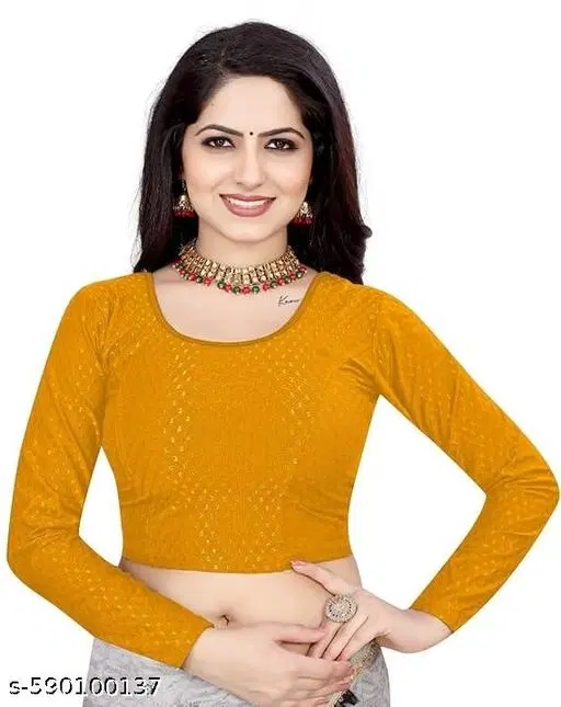 Lycra Ready Made Blouse for Women, Yellow (38)