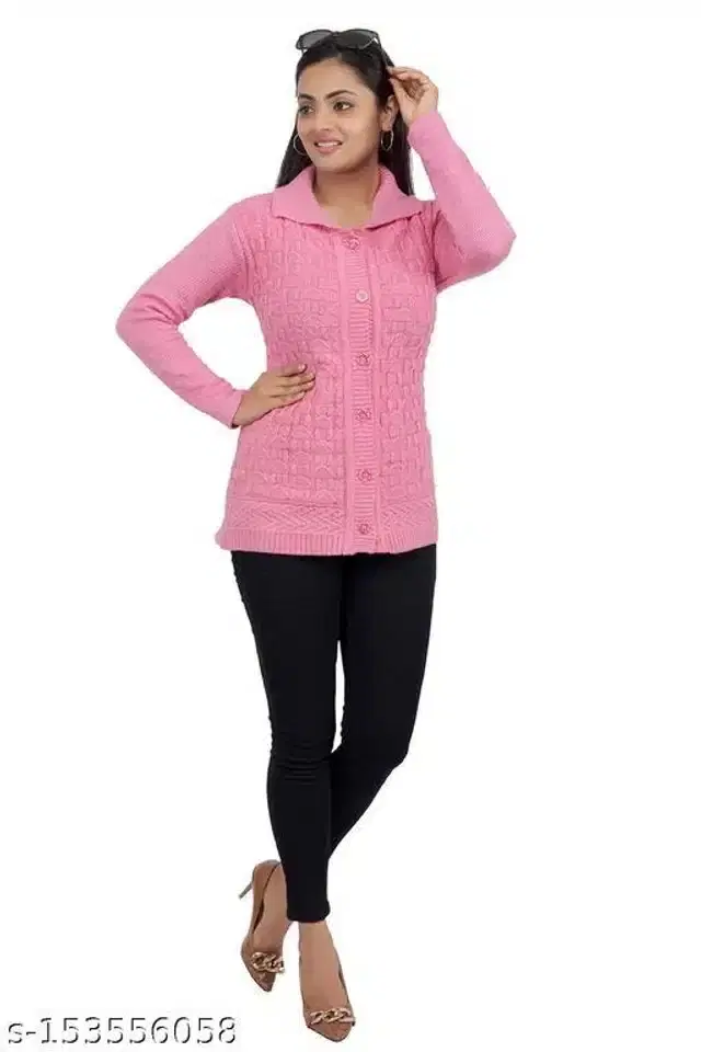 Woolen Sweater for Women (Pink, XL)