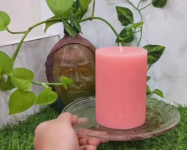 Floish Decor Premium Scented Ribbed Pillar Candle