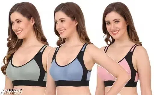 Cotton Blend Solid Bra for Women & Girls, Multicolour, Pack of 3 (28A)
