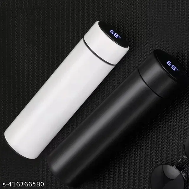Stainless Steel LED Temperature Display Water Bottle, Black & White, 500 ml, Pack of 2