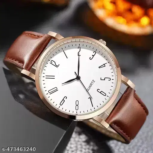 Stainless Steel Dial with PU Strap Analog Watch for Men PU Analog Watches for Men, Brown (Free Size)
