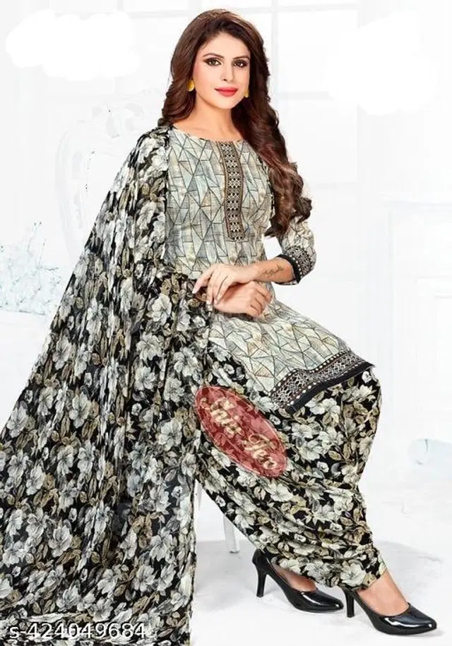 Crepe Printed Unstitched Suits Fabrics for Women (Grey, 2.25 m)