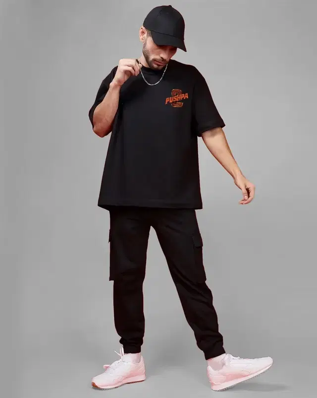 Cotton Blend Printed T-Shirt for Men, Black (XL)