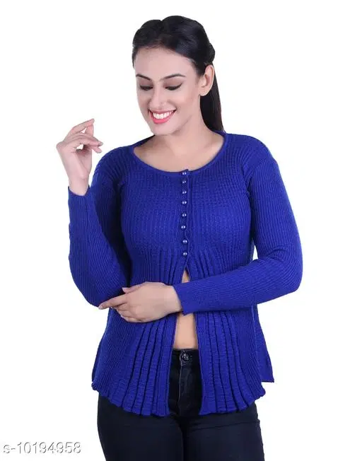 Acrylic Solid Sweater for Women (Blue, L)