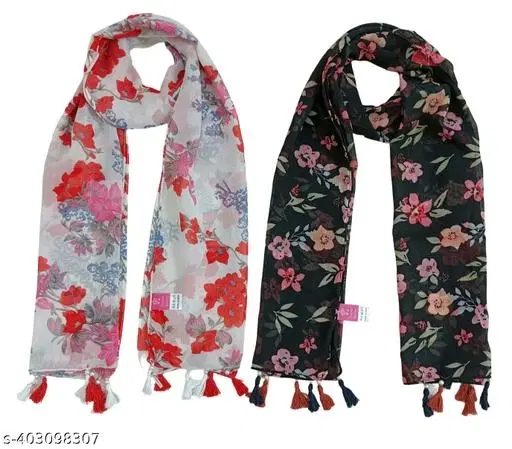 Poly Chiffon Printed Scarves for Women, Pack of 2 (Multicolor, 1.75 m)