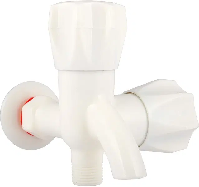 Plastic 2-in-1 Bib Cock Taps Faucet with Wall Flange, White, Set of 1