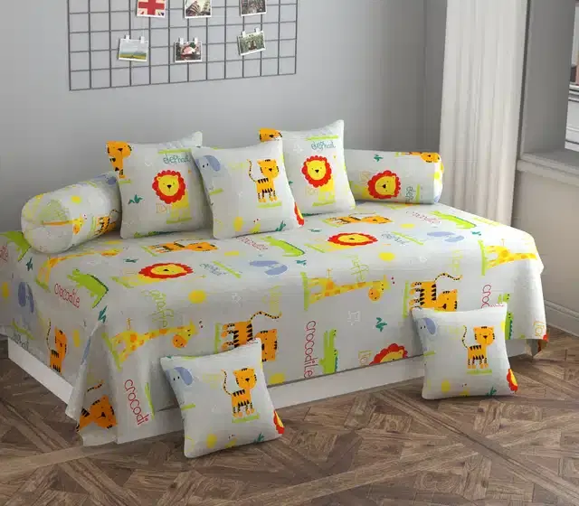 Microfiber Diwan Cover Set, Multicolor, Pack of 8