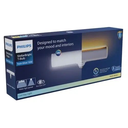Philips 10-Watt Twinglow Led T-Bulb | Led UP-Down T-Bulb (Warm White + Cool White) For Home & Decoration | Bulb Base : B22, Pack Of 1