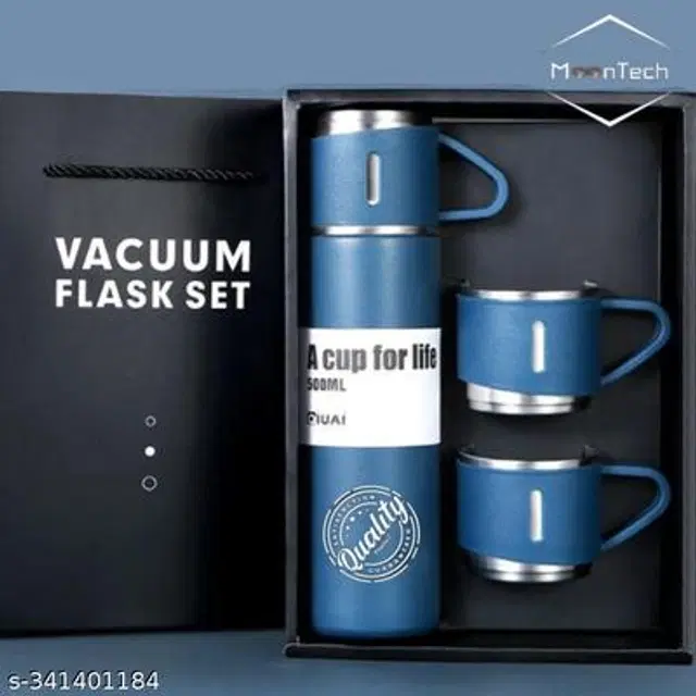 Stainless Steel Vacuum Flask with 2 Cups, Multicolor, 500 ml