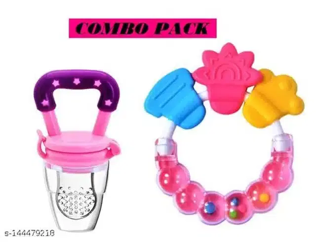 Silicone Nibbler with Rattle Toy for Infants, Multicolor, Set of 2