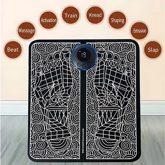 Wireless EMS Pain Relief Rechargeable Foldable with 8 Modes and 19 Intensity Levels Foot Massager, Blue