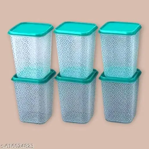 Plastic Storage Containers, Green, Pack of 6 (1000 ml)