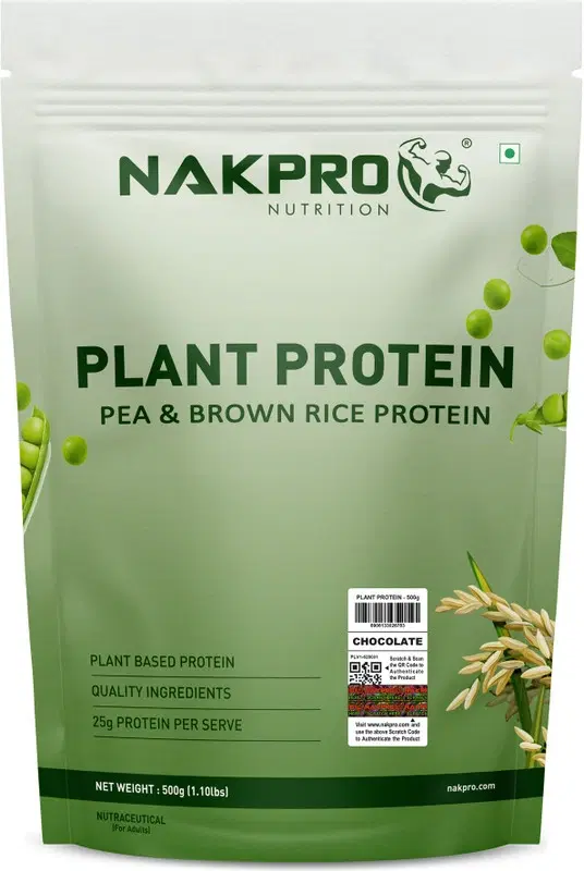 Nakpro Vegan Plant Protein Powder For Muscle Gain And Recovery | Nutrition Supplement | Plant-Based Protein 500 g, Chocolate