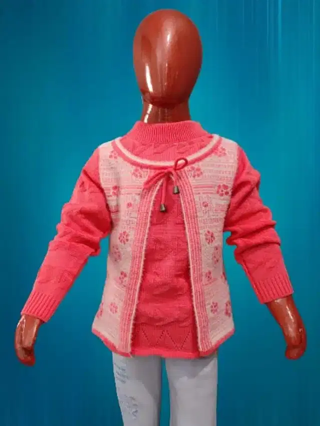 Wool Self Design Sweater for Girls (Pink, 5-6 Years)