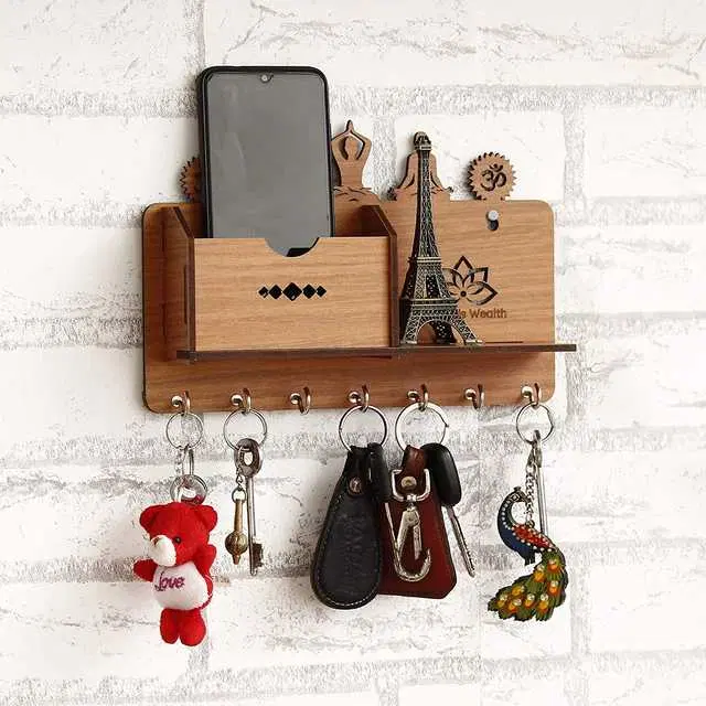 Wood Mobile & Key Holder For Home Decor, Brown, NC-009