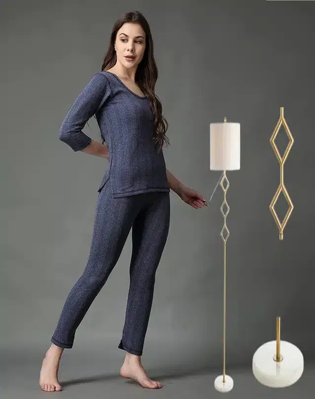 Polycotton Full Sleeves Thermal Set for Women (Blue, S)