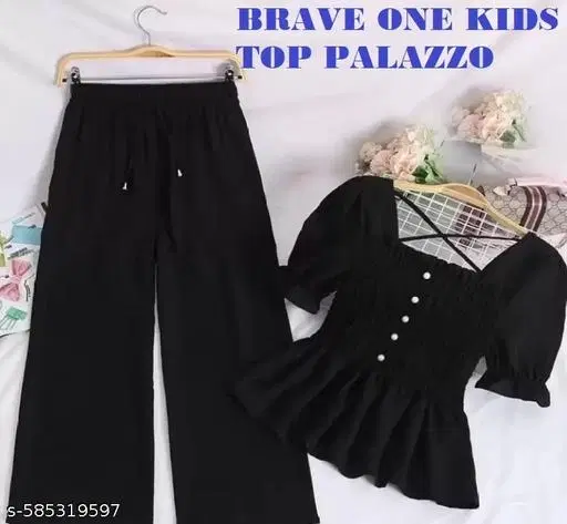 Rajasthani Printed Crepe Cord Set for Girls (Black, 12-13 Years)