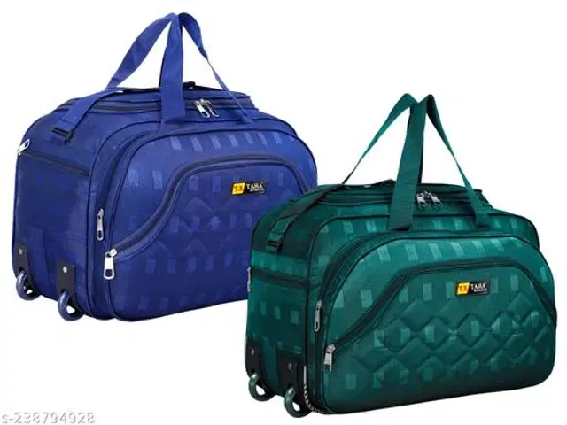 Polyester Duffel Bags, Green & Blue, Pack of 2