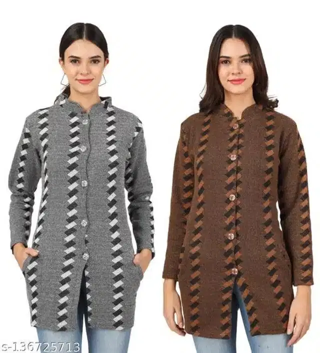 Woolen Cardigans for Women, Pack of 2 (Multicolor, L)
