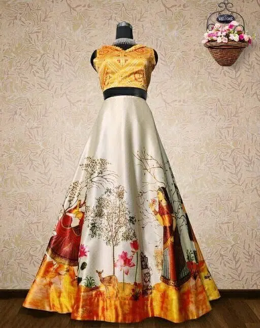 Purimaa Art Silk Semi Stitched Lehenga Choli Without Dupatta (Yellow) (P20)