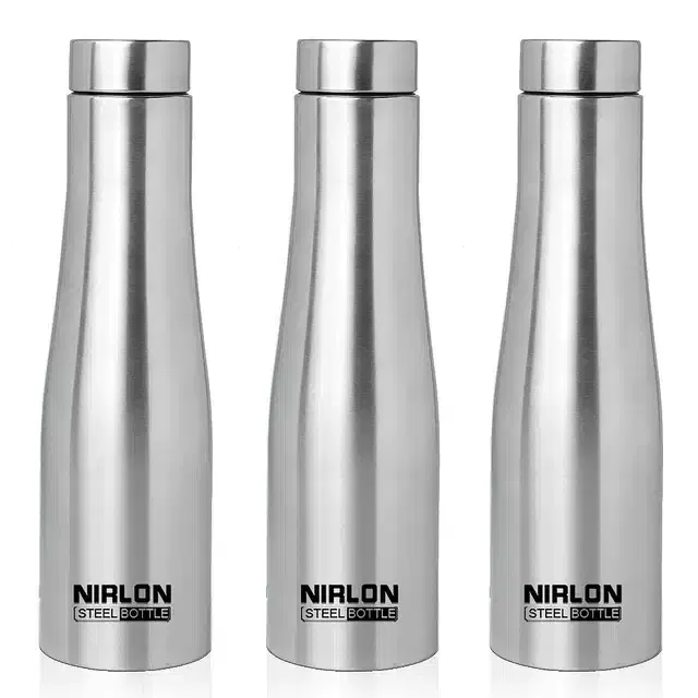 Stainless Steel Insulated Single Wall Water Bottle, Pack of 3, Silver, 1000 ml