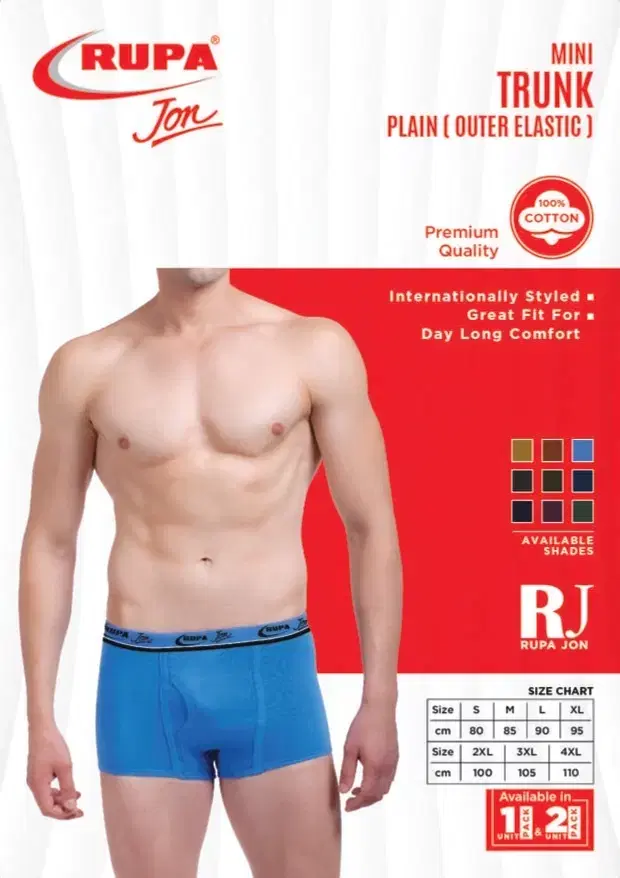 Rupa Jon Mini Trunk Plain Outer Elastic Briefs for Men  Assorted (85 CM) Pack of 1