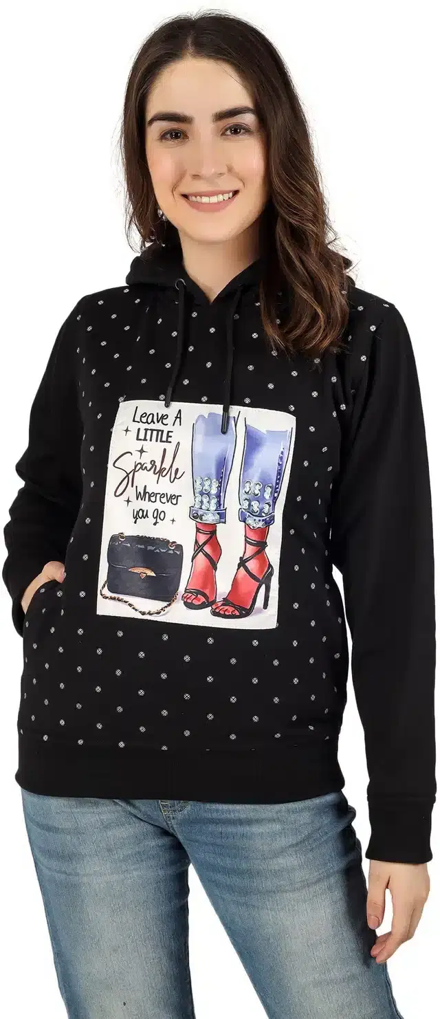 Full Sleeves Hooded Sweatshirt for Women (Black, M)