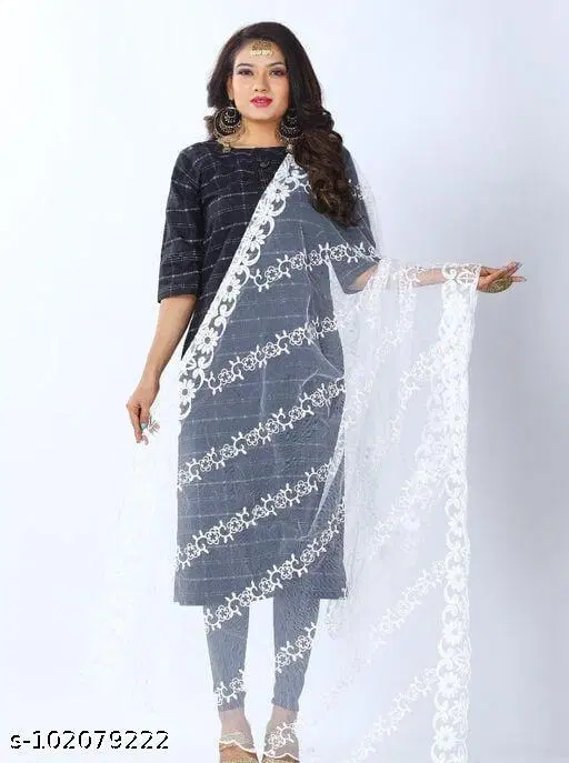Embroidered Jaipuri Net Floral Sewing & Embroidery (White, Free Size)