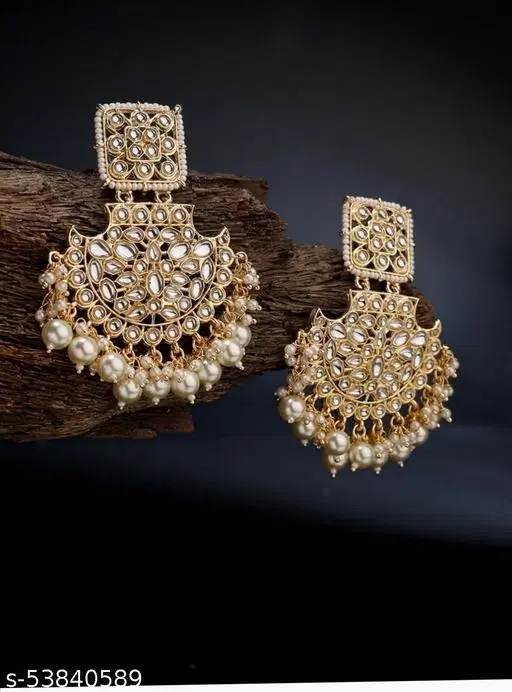 Kundan Pearl Classic Earrings for Women (Cream, Free Size)