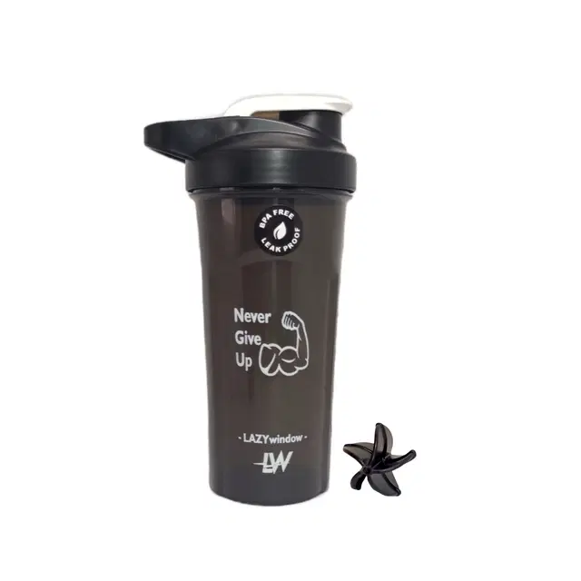 Plastic Premium Gym Shaker Bottle with Blending Ball, Black, 600 ml