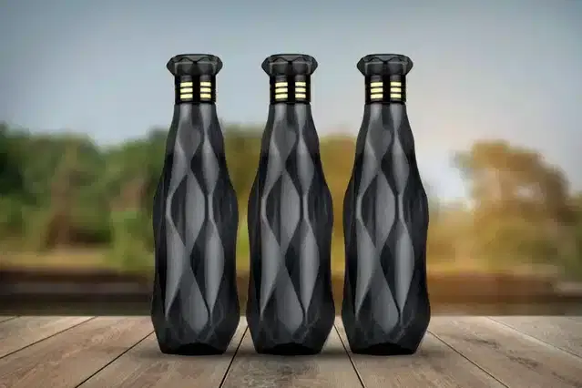 Plastic Fridge Water Bottle Set, Black, Pack of 3, 1000 ml