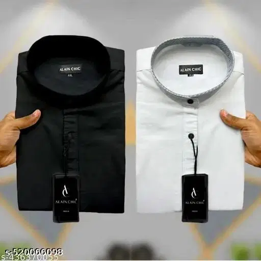 Cotton Solid Shirts for Men, Black & White, Pack of 2 (L)